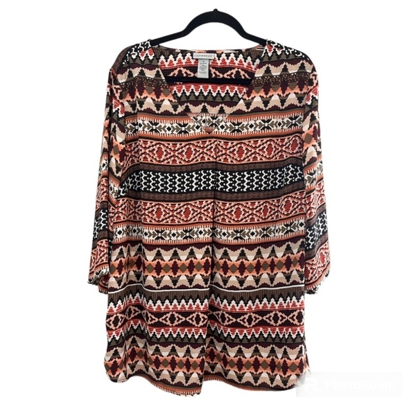 Catherines Striped Top 18 Brown Western Boho Retro Southwest Aztec Hippie Indie - Picture 1 of 11